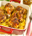 Kurczak w musztardzie i miodzie pieczony na ziemniakach