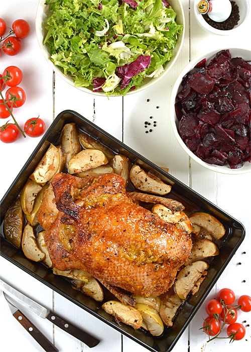 Kaczka pieczona w pomara�czowej glazurze z jab�kami