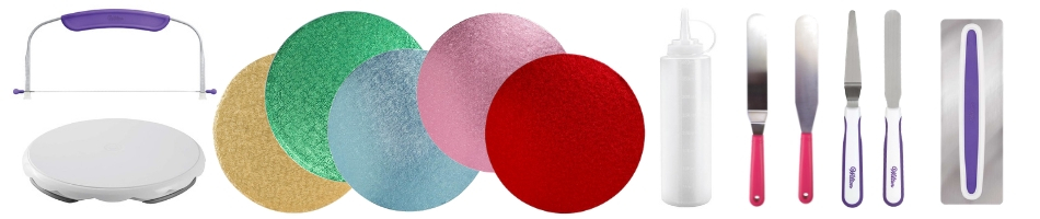 Narz�dzie do obr&oacute;bki upieczonego biszkoptu: szpatu�y, no�, podk�ady