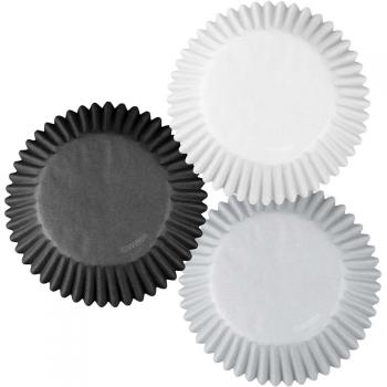Papilotki do muffin�w bia�e, czarne i srebrne  (75 sztuk) - 415-5708 - Wilton