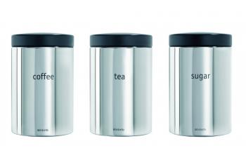 Pojemniki na kaw�, cukier, herbat� (3 szt. w komplecie) ze stali polerowanej - Brabantia