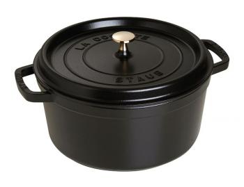 Garnek eliwny emaliowany okrgy czarny (pojemno 6,7 litra) - La Cocotte - Staub 