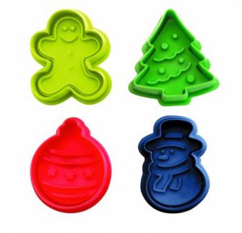 Foremki do wycinania ciasteczek z t�oczkiem zestaw (4 sztuki) - �wi�teczne - Ibili