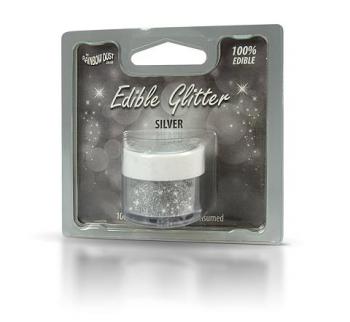 Brokat jadalny do dekoracji, srebrny - Edible Glitter - Rainbow Dust