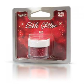 Brokat jadalny do dekoracji, czerwony - Edible Glitter - Rainbow Dust