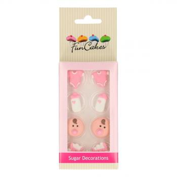 Dekoracje cukrowe Baby Girl, rowe (8 sztuk) - FunCakes