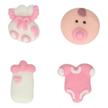 Dekoracje cukrowe Baby Girl, rowe (8 sztuk) - FunCakes