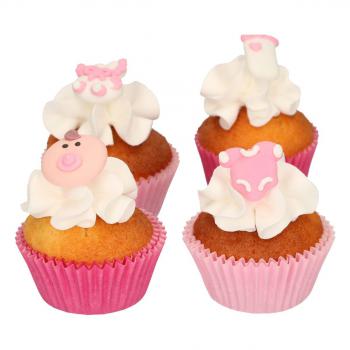 Dekoracje cukrowe Baby Girl, rowe (8 sztuk) - FunCakes