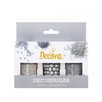 Posypki cukrowe, srebrny zestaw, 3 rodzaje (85 g) - Decora