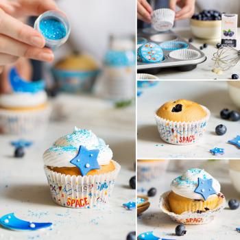 Papilotki do muffinw biao - niebieskie (36 szt. kosmiczne motywy) - Decora