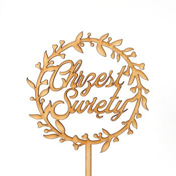 Topper ze sklejki Chrzest �wi�ty, wianek 1 (�rednica 12 cm) - Mill Art