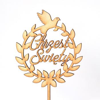 Topper ze sklejki Chrzest �wi�ty, wianek z go��bkiem - Mill Art