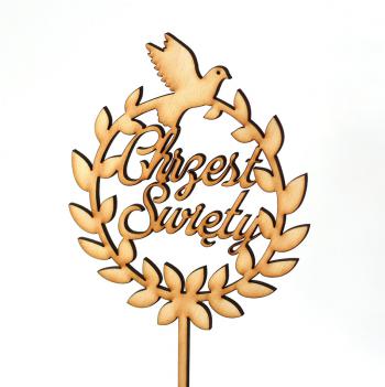 Topper ze sklejki Chrzest �wi�ty, wianek z go��bkiem - Mill Art