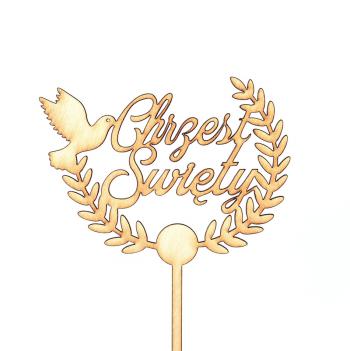 Topper ze sklejki Chrzest �wi�ty, p�wianek z go��bkiem - Mill Art