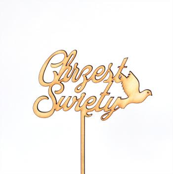 Topper ze sklejki Chrzest �wi�ty, napis z go��bkiem - Mill Art