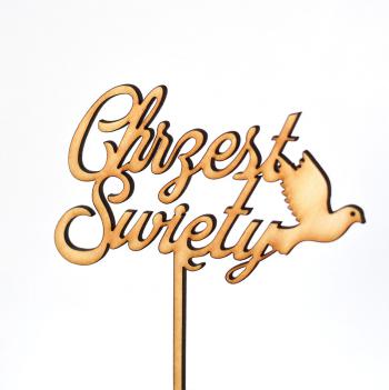 Topper ze sklejki Chrzest �wi�ty, napis z go��bkiem - Mill Art