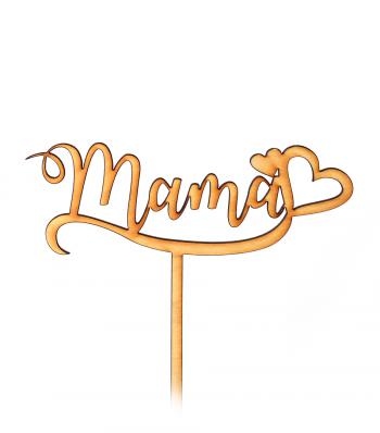 Topper ze sklejki Mama, napis z serduszkiem  - Mill Art