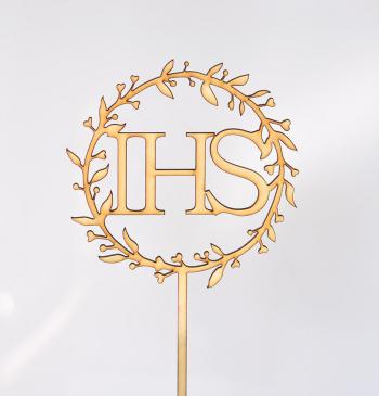 Topper ze sklejki IHS, wianek 1 (�rednica 12 cm) - Mill Art