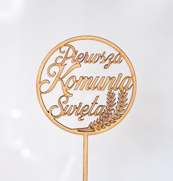 Topper ze sklejki Pierwsza Komunia �wi�ta z k�osami (�rednica 12 cm) - Mill Art