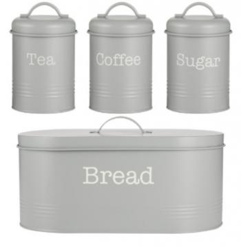 Chlebak i pojemniki kuchenne (4 elementy), szare - Colonna - TYPHOON