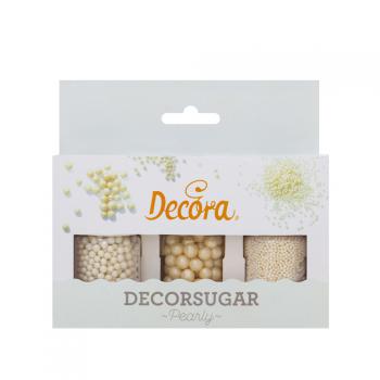 Posypki cukrowe, biay zestaw, 3 rodzaje (80 g) - Decora