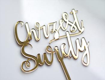 Topper ze sklejki napis Chrzest �wi�ty (13 cm ) - Mill Art