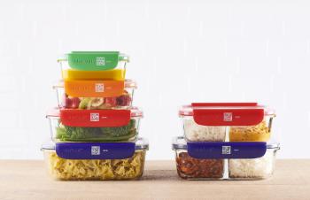 Pojemnik szklany dwukomorowy Smart czerwony (1000 ml) - Mastrad