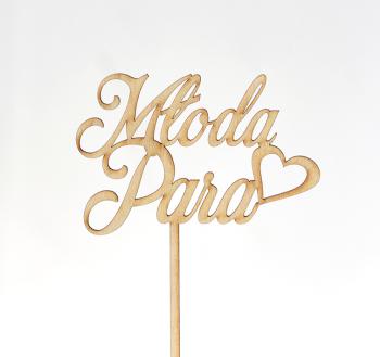 Topper ze sklejki napis M�oda Para z sercem - Mill Art