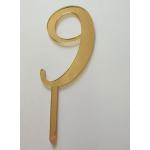 Topper z plexi cyfra 9, z�oty (wysoko��: 10 cm)  - Mill Art