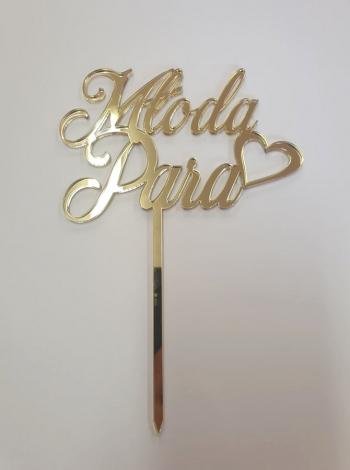 Topper z plexi napis M�oda Para z sercem, z�oty - Mill Art