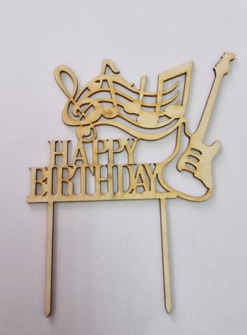 Topper ze sklejki Happy Birthday gitara i nuty - Mill Art