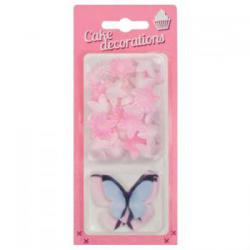 Dekoracje waflowe motylki i mini kwiatki r�owe (5 + 25...