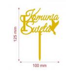 Topper Pierwsza Komunia �wi�ta, napis z go��bkiem, z�oty - Topper...