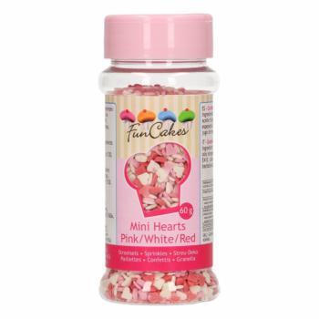 Posypka cukrowa mini serca mix (60 g) - Mini Hearts Pink-White-Red - FunCakes