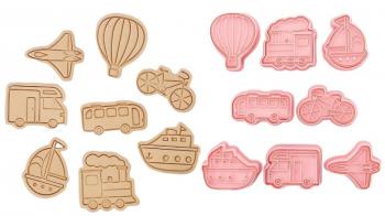 Foremki do wycinania ciasteczek ze stemplem zestaw, pojazdy wz.2 (8 sztuk)  - CL