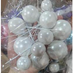 Dekoracja na tort kuleczki na piku per�owe bia�e b�yszc...