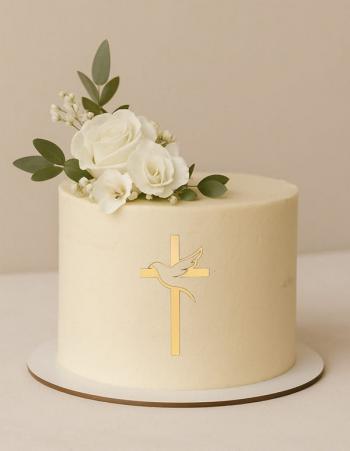 Topper z plexi na bok tortu Krzy� z go��bkiem, z�oty - AleDobre