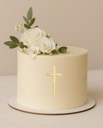 Topper z plexi na bok tortu Krzy�, z�oty - AleDobre