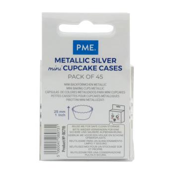 Papilotki mini do babeczek metaliczne srebrne (45 sztuk) - PME 