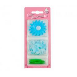Dekoracje waflowe margaretki, mini kwiatki niebieskie i...