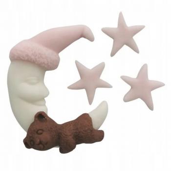 Figurki cukrowe zestaw Mi� na ksi�ycu z gwiazdkami, r�owy - Magmart