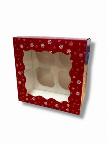 Pude�ko na muffinki (na 4 sztuki) czerwone w �nie�ynki - Podk�ady Cukiernicze Julita