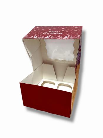 Pude�ko na muffinki (na 4 sztuki) czerwone w �nie�ynki - Podk�ady Cukiernicze Julita