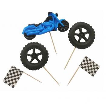 Figurki cukrowe motor, opony, chor�giewki, zestaw niebieski - Magmart