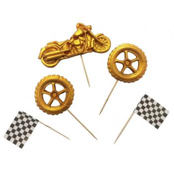 Figurki cukrowe motor, opony, chor�giewki, zestaw z�oty - Magmart