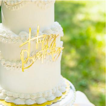 Topper Happy Birthday akrylowy, z�oty z pikerem - PartyPal