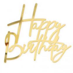 Topper Happy Birthday akrylowy, z�oty z pikerem - Party...