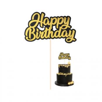 Topper Happy Birthday z�oto-czarny - PartyPal