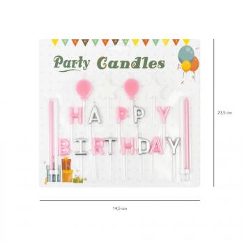 �wieczki urodzinowe literki Happy Birthday, zestaw r�owo - srebrny - PartyPal