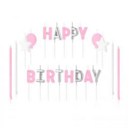 �wieczki urodzinowe literki Happy Birthday, zestaw r�o...